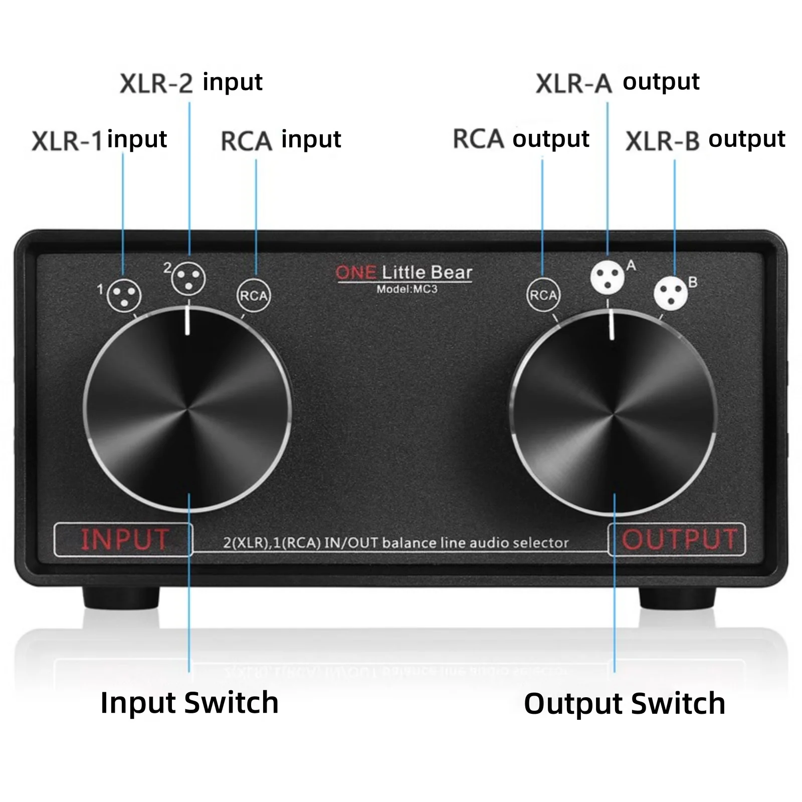 MC3 3-IN-3-OUT XLR Balanced / RCA Stereo Converter Audio Selector Box Passive Preamp For Home Amplifier