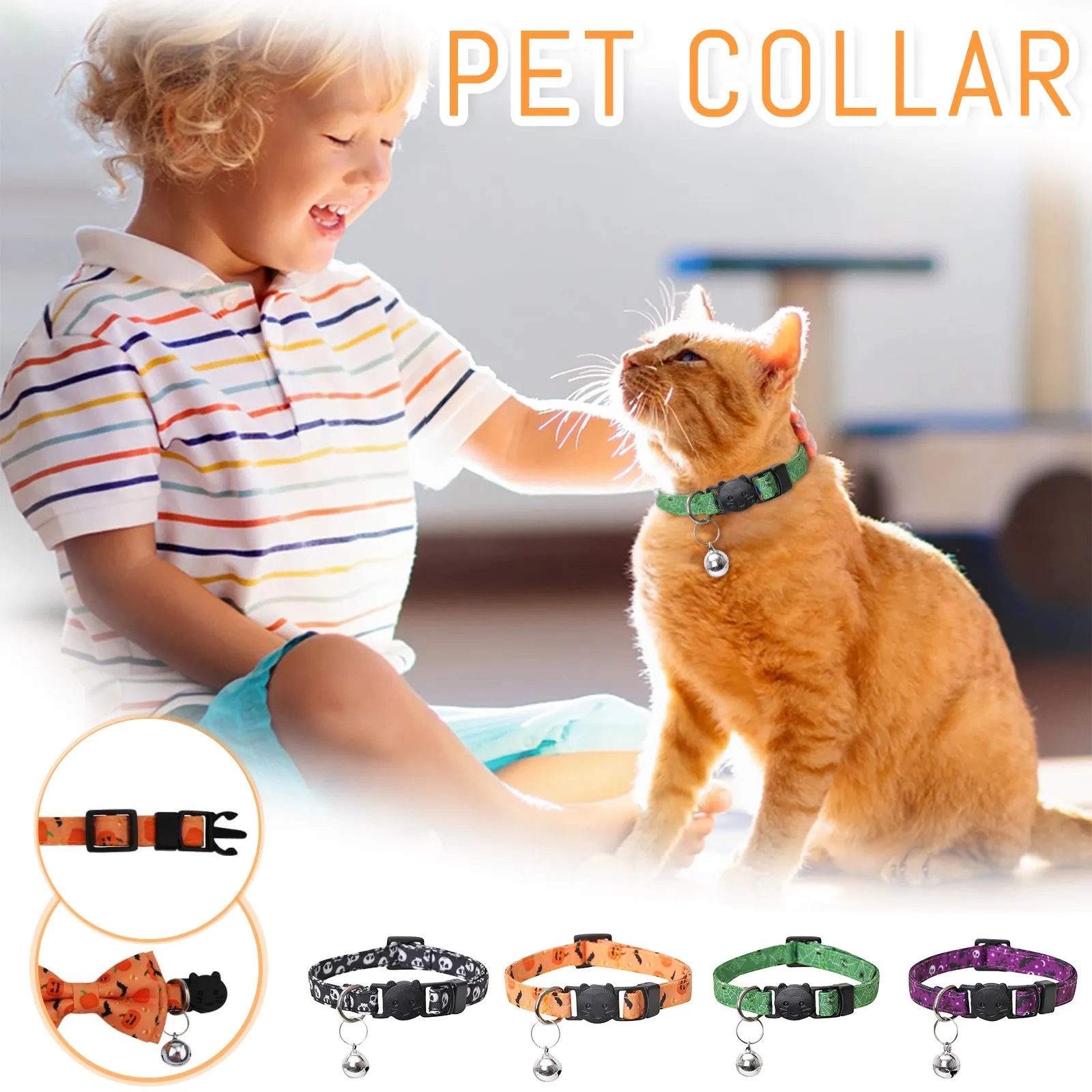 Cat Pet Collar Ghost Festival Detachable Bow Collar Holiday Printing Pattern Dog Collar Halloween Cat Collar