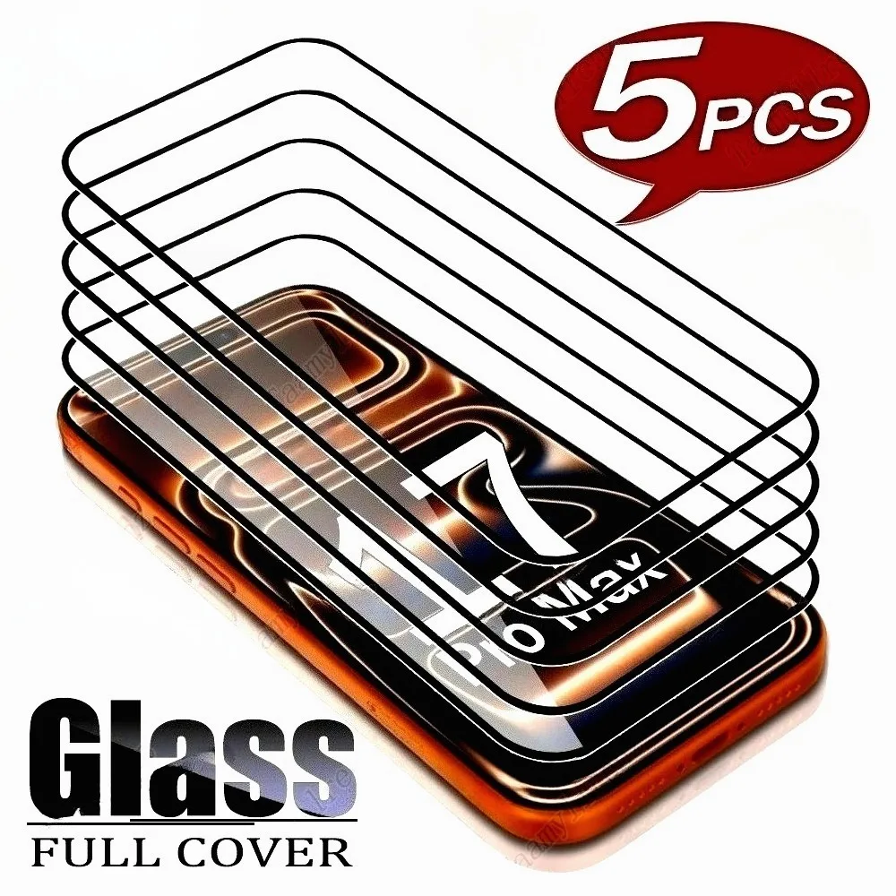 

5 шт. Защитная пленка для экрана с полным покрытием для iPhone 17 16 15 14 Pro Max Air 16e 15 Plus, закаленное стекло для iPhone 13 12 11 Pro XR XS Max