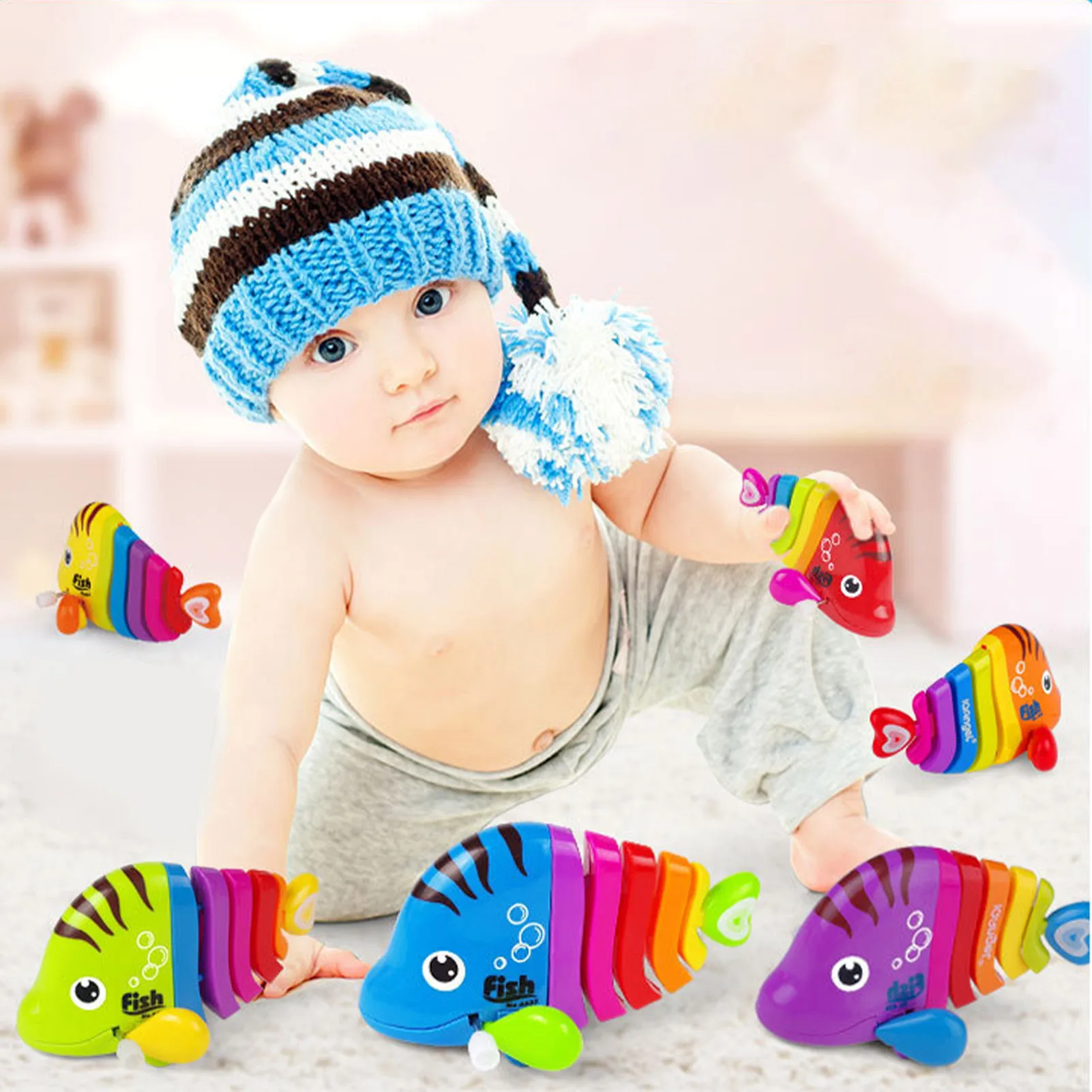 1Pcs Cute Cartoon Bath Fish Wind Up Toys Classic Bathtub Tub Toy Newborn Spring Toys For Children