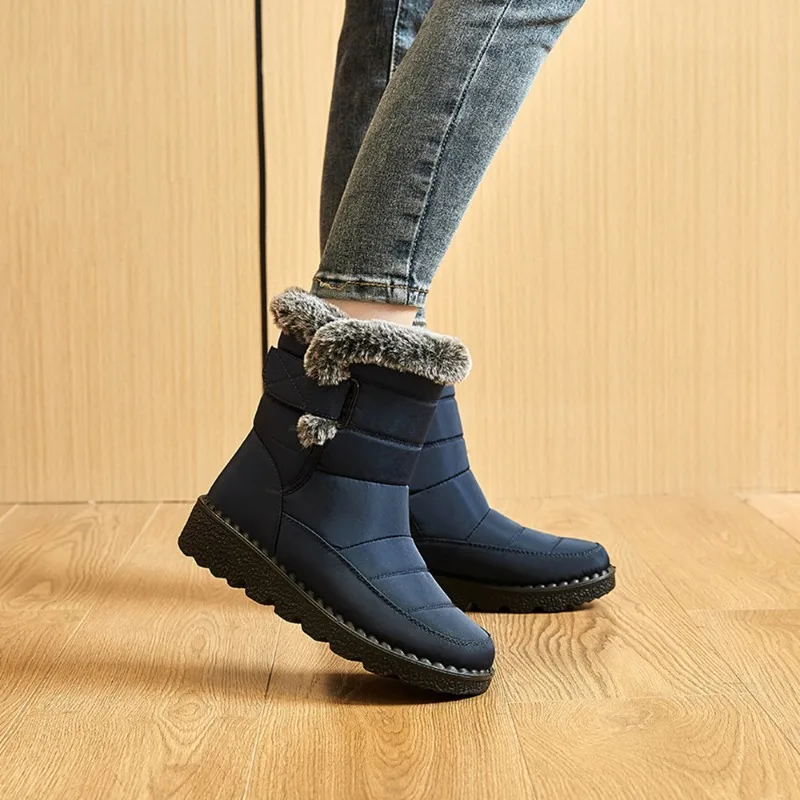 2023 New Women Waterproof Snow Boots Winter Warm Rabbit Fur Ankle Boots Female Platform Non Slip Cotton Padded Shoes Woman 35-44