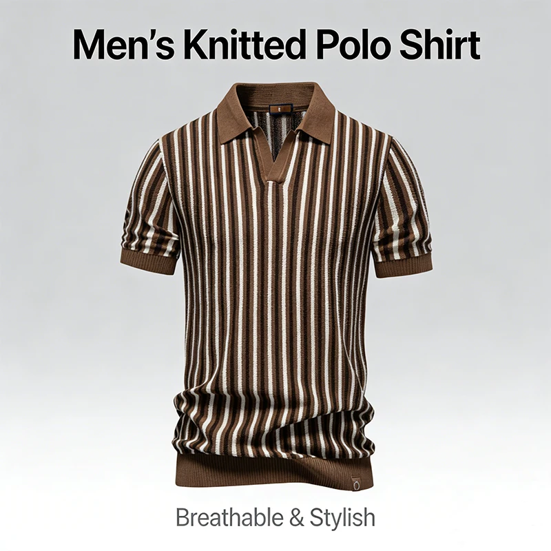 Summer Men's Polo Shirts Stripe Design Ice Silk Short Sleeve Cool Touch Breathable Casual Outdoor Polo Shirt for Men