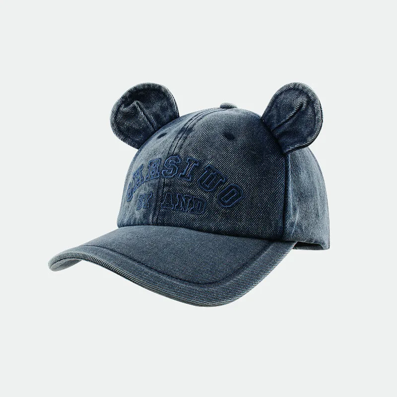 

Ins Washed Denim Baseball Caps for Men and Women High Quality Cute 3D Bear Ears Casual Versatile Couple Vintage Duckbill Hats