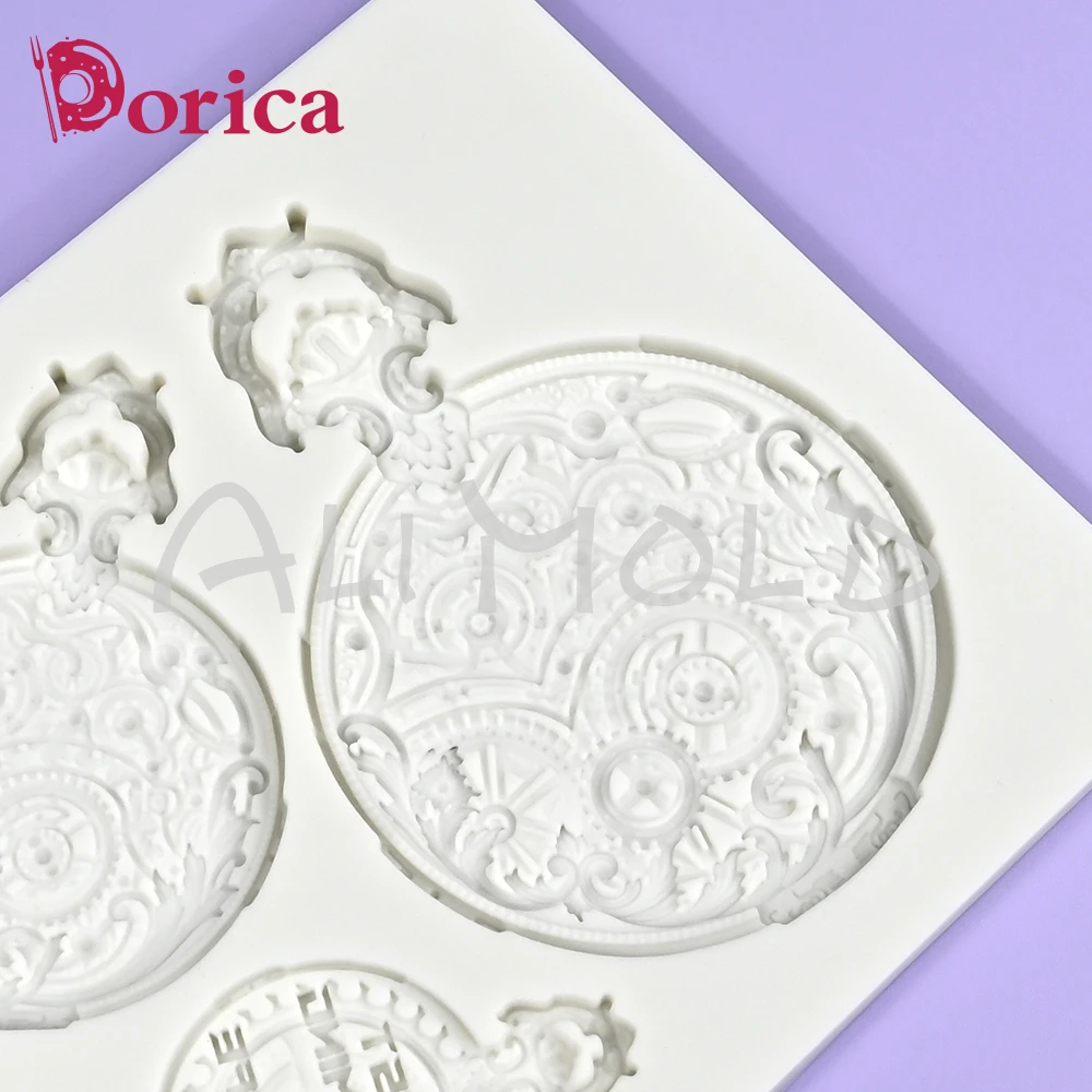 Retro Pocket Clock Design Relief Silicone Mold Sugarcraft Chocolate Fondant Cake Mould DIY Resin Clay Model Home Decorating Tool
