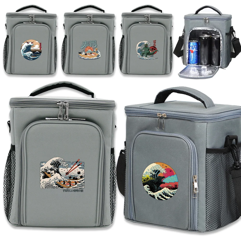 

Ice Pack Lunch Bag Thermal Cooler Bag Food Delivery Box Wave Printing Series Large Capacity Insulated Picnic Lunch Case