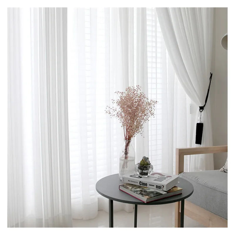 Velcro Elegant Super Soft Beige Cream White Window Tulle Wave Curtains for Living Room Big Chiffon Sheer Voile Drapers Bedroom