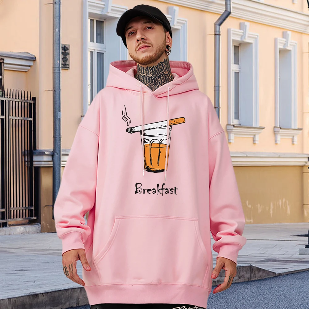 

My Breakfast Cigarettes And Beer Printed Mens Hoodies Funny Original Design Sweatshirt Fashion All-math Man Cotton Pullovers