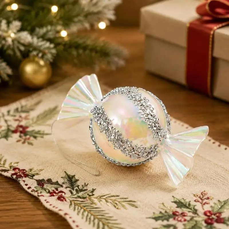 Raised-Form Christmas Hanging Ornament in Plastic with Reflective Finish and Cord for Tree and Seasonal Holiday Display KXRE