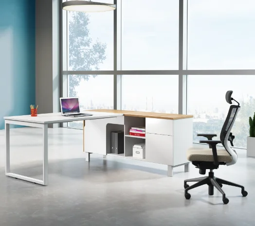 

Modern L-Shape Boss Executive Desk Durable Wooden Office CEO Table Convertible Elegant Boss Desk
