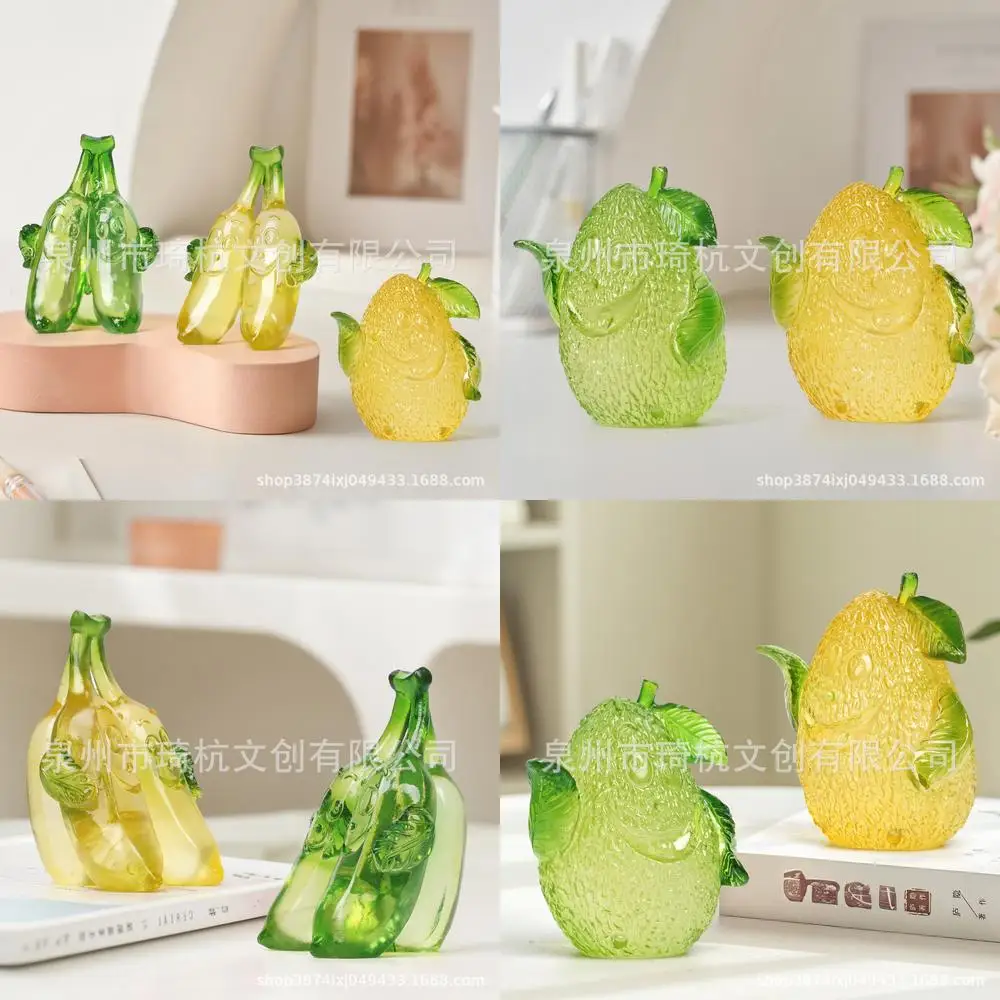 Creative Fruit Shaped Craft Decoration Simulated Glass Banana Desktop Ornament Transparent Resin Pear Home Decor Accessory