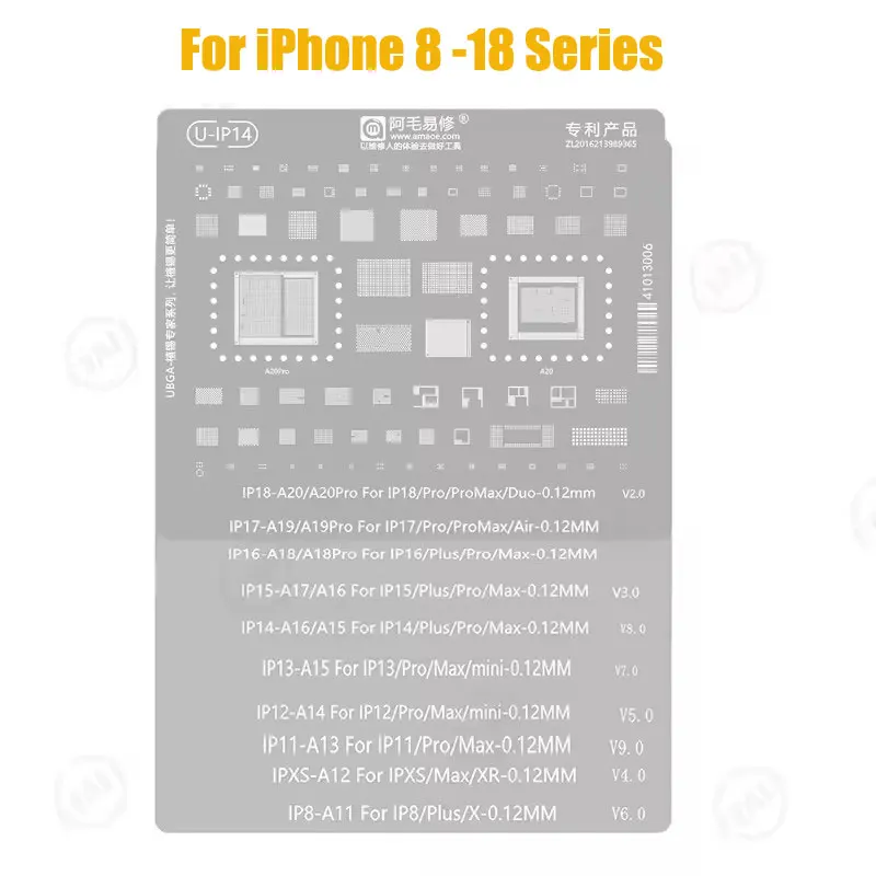 Amaoe BGA Reballing Stencil Template For iPhone 18 17 16 15 14 13 12 11 Pro Max XSMax 8 Tin Planting Soldering Net Tools