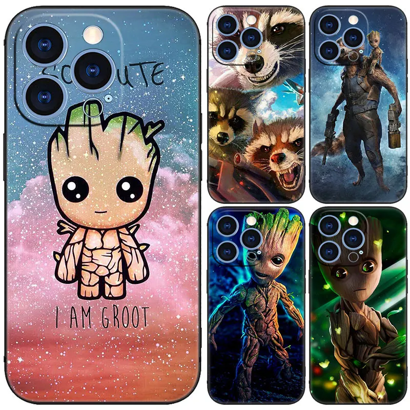 Marvel Cute Groot Black Phone Case For Samsung Galaxy S24 Ultra S23 Plus S21 FE S22 Ultra S20 FE 5G S10E S10 Lite S9 Plus Cover