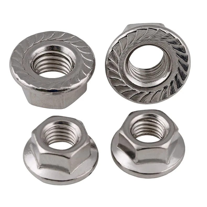 Fine thread nut DIN6923 Hexagon Flange Nuts Locking Serrated Lock Nut Anti Loosening 304 Stainless Steel M6 M8 M10 M12M14M16 M20