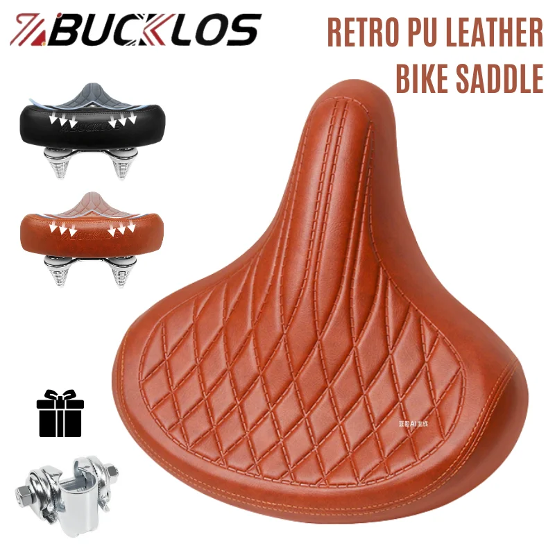Retro Leather Bicycle Saddle Bike Widen Thicken Seat Cushion Comfortable Soft Shock-Absorbing Ergonomic Oversized Cycling Seat P