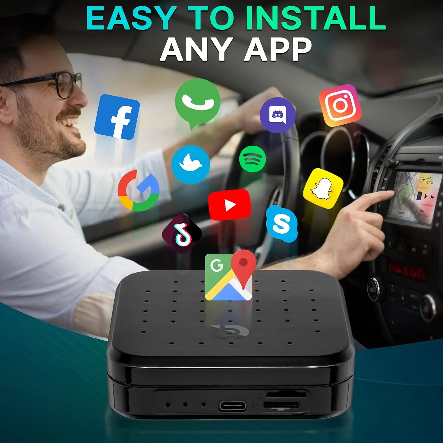 صندوق CarPlay iA اللاسلكي، ذاكرة وصول عشوائي 4 جيجابايت، ذاكرة وصول عشوائي 64 جيجابايت، واي فاي ثنائي النطاق، صندوق أندرويد، 4K HDMI، USB3.0