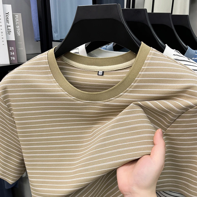Fashion luxury men's short sleeve T-shirt high-quality unique stripes new summer round neck comfort breathable Korean style top