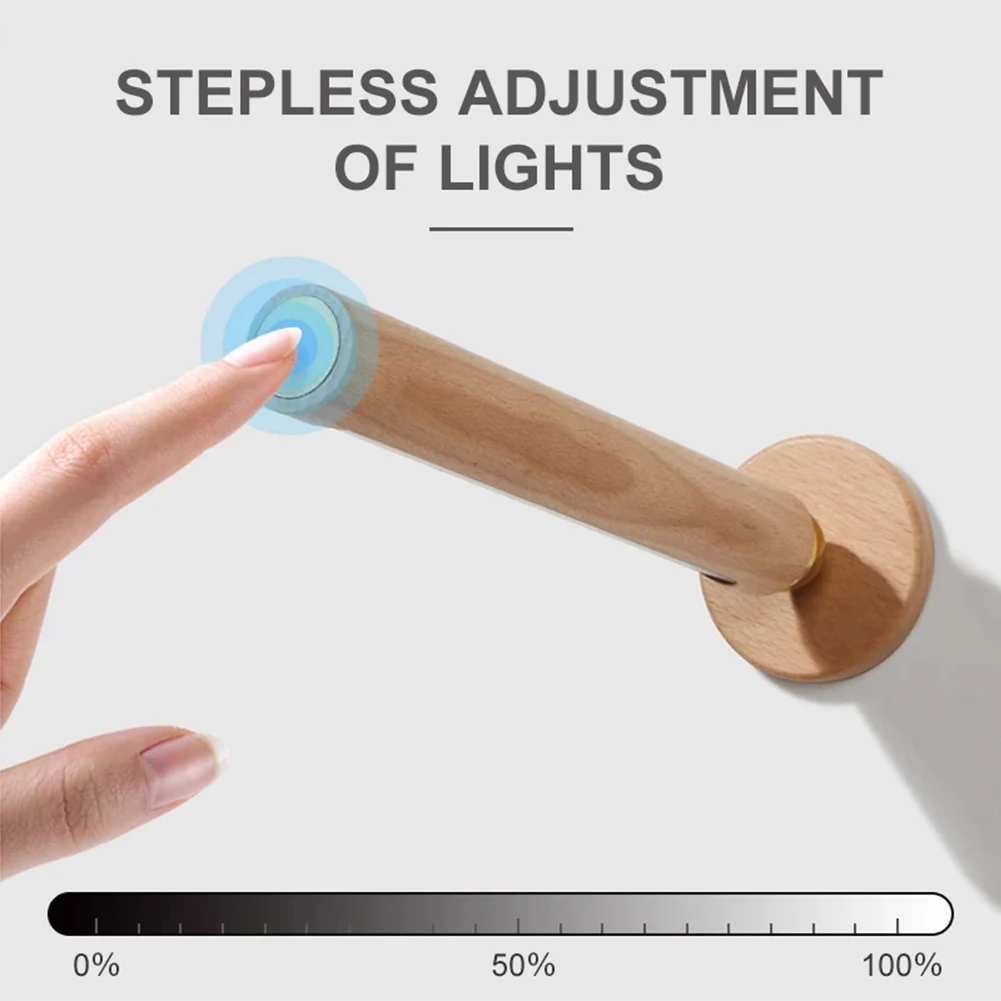 

360° Wood Rotatable Adjust Wall Lamp USB Charging Touch Control Stepless Dimming Sconce Corridor Night Light