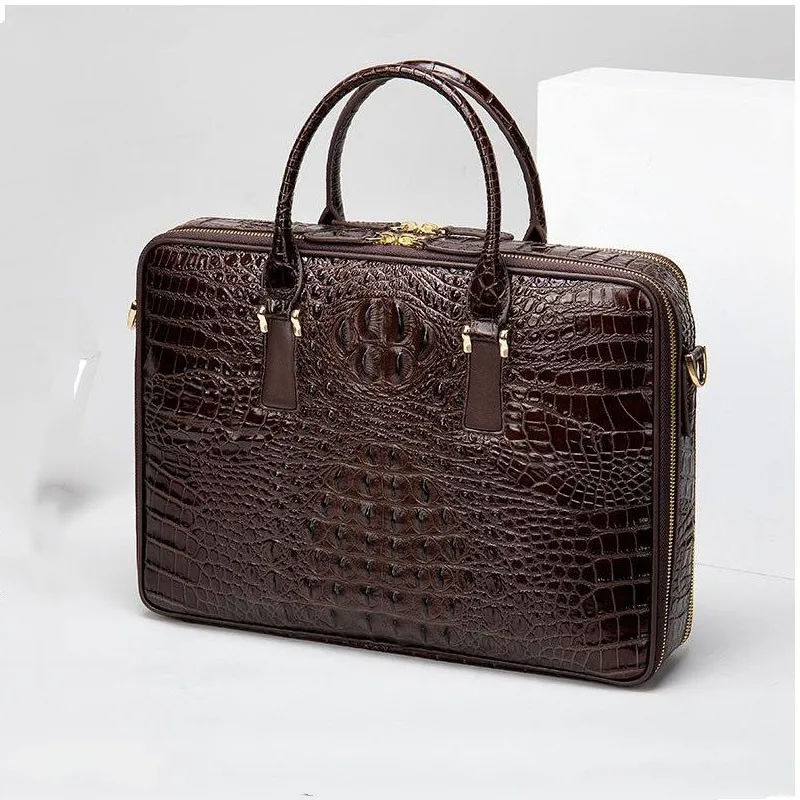 Men's Briefcase Leather Crocodile-print Tote Bag 14 Inch Computer Business Cross-body Bag