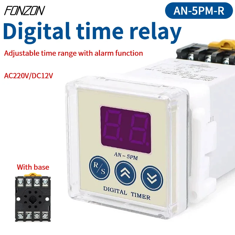 

AN-5PM Oven Delay Timer Digital Display Relay 12VDC 220VAC Time Controller Adjustable Range with alarm