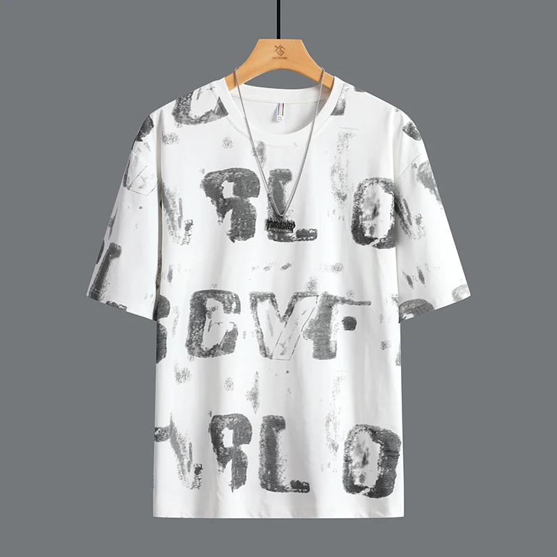 Casual Short Sleeve Loose T-shirts Men\'s Clothing Stylish Letter Printed Summer Korean Round Neck Youthful Vitality Pullovers