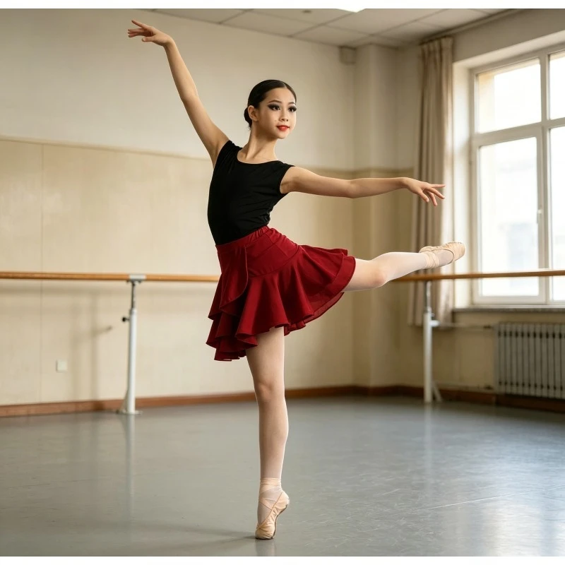 

Girls Latin Dance Practice Suit Children Black Top & Skirt 2PCS Set Kids Professional Rumba ChaCha Training Dancewear Line Dance