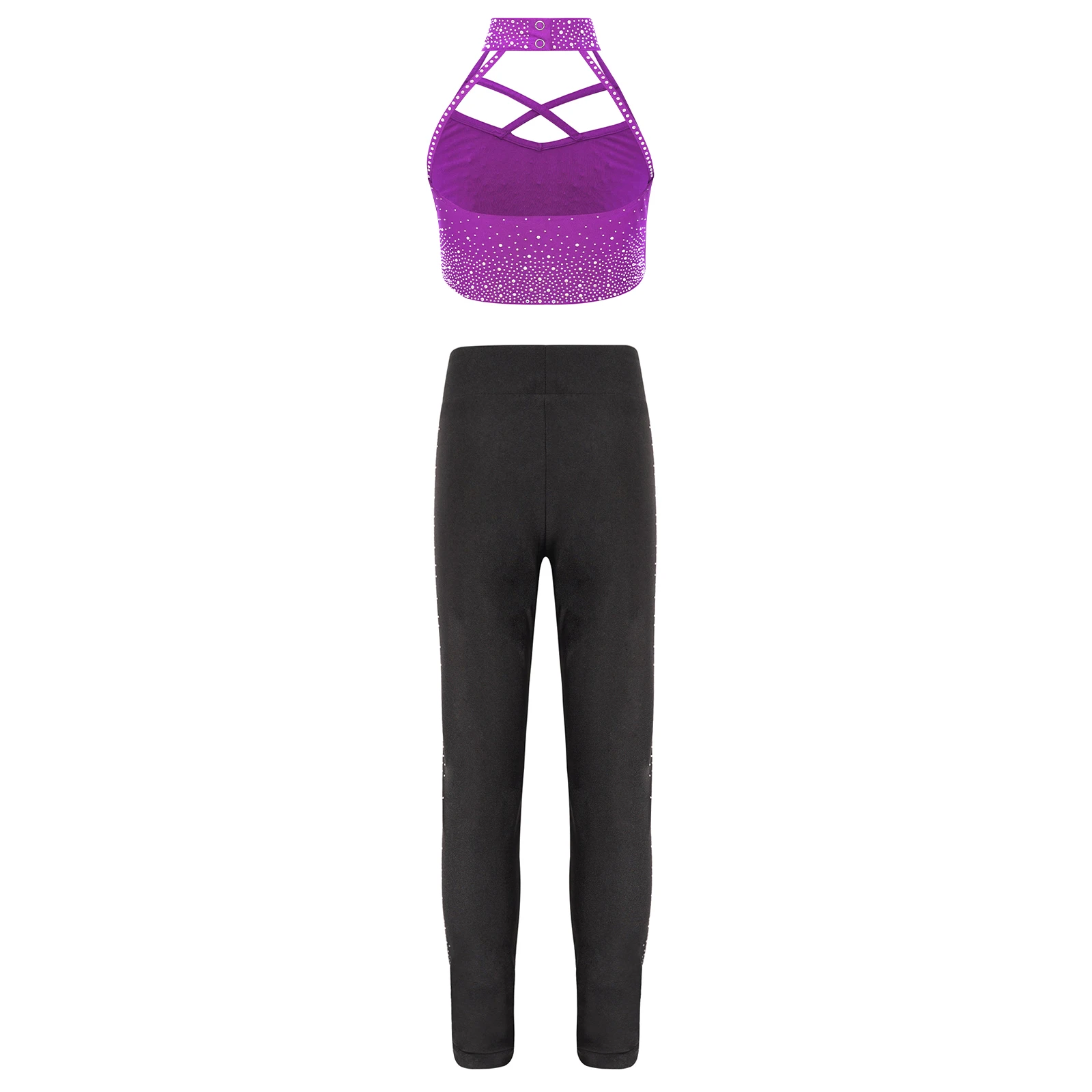 الفتيات سباركلي الراين الباليه الرقص الشكل التزلج الجمباز وتتسابق الرسن أكمام المحاصيل سترة مع طماق Dancewear #4