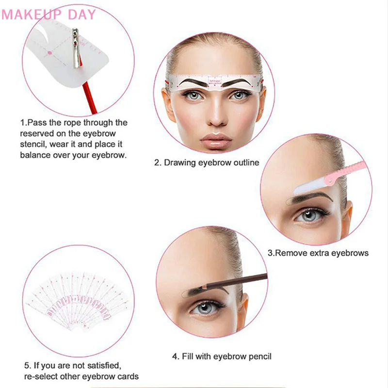 6 stile fissabile Stencil per sopracciglia Grooming Shaper Template adesivi riutilizzabili strumenti per il trucco per Eye Brow Stamp Pen Pencil Cosmetic