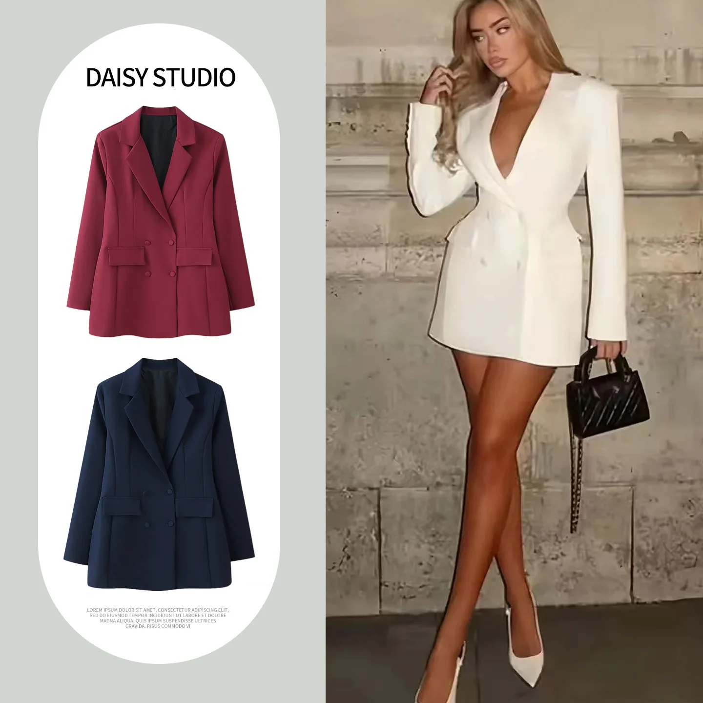 

Spring New Arrival Women's Slimming Suit Jaet Long Sve Turn-down Collar Double-breasted Waist-cinching Commute Sle