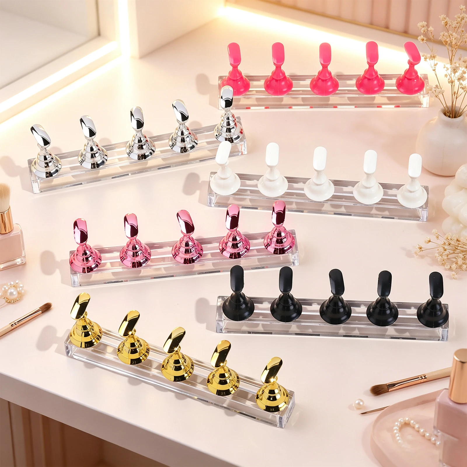 Magnetic Nail Tip Holder Stand Acrylic Nail Practice Display Rack Reusable False Nail Training Holder Manicure DIY Nail Art Tool