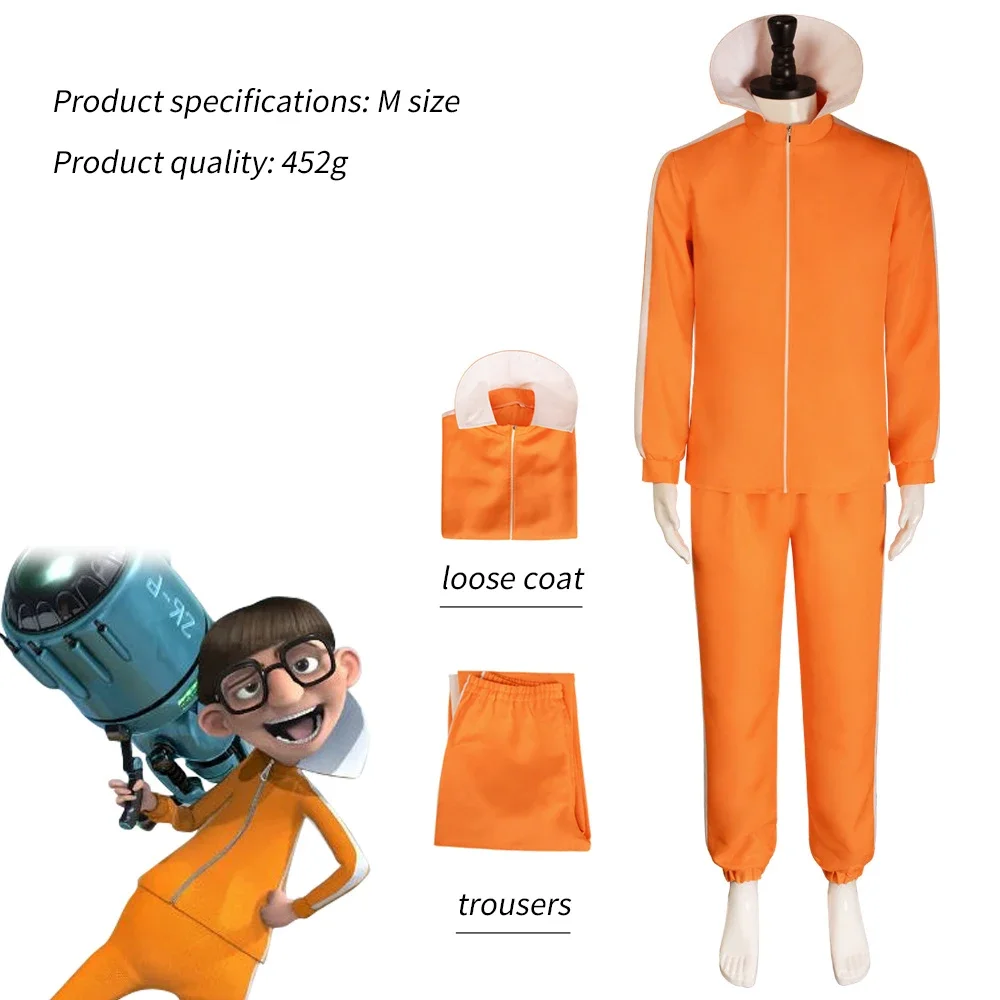 Movie Vector Cosplay Costume Orange Jakect Pant Glasses Outfits Set Mushroom-shaped Wig Halloween Fancy Suit Party Suit