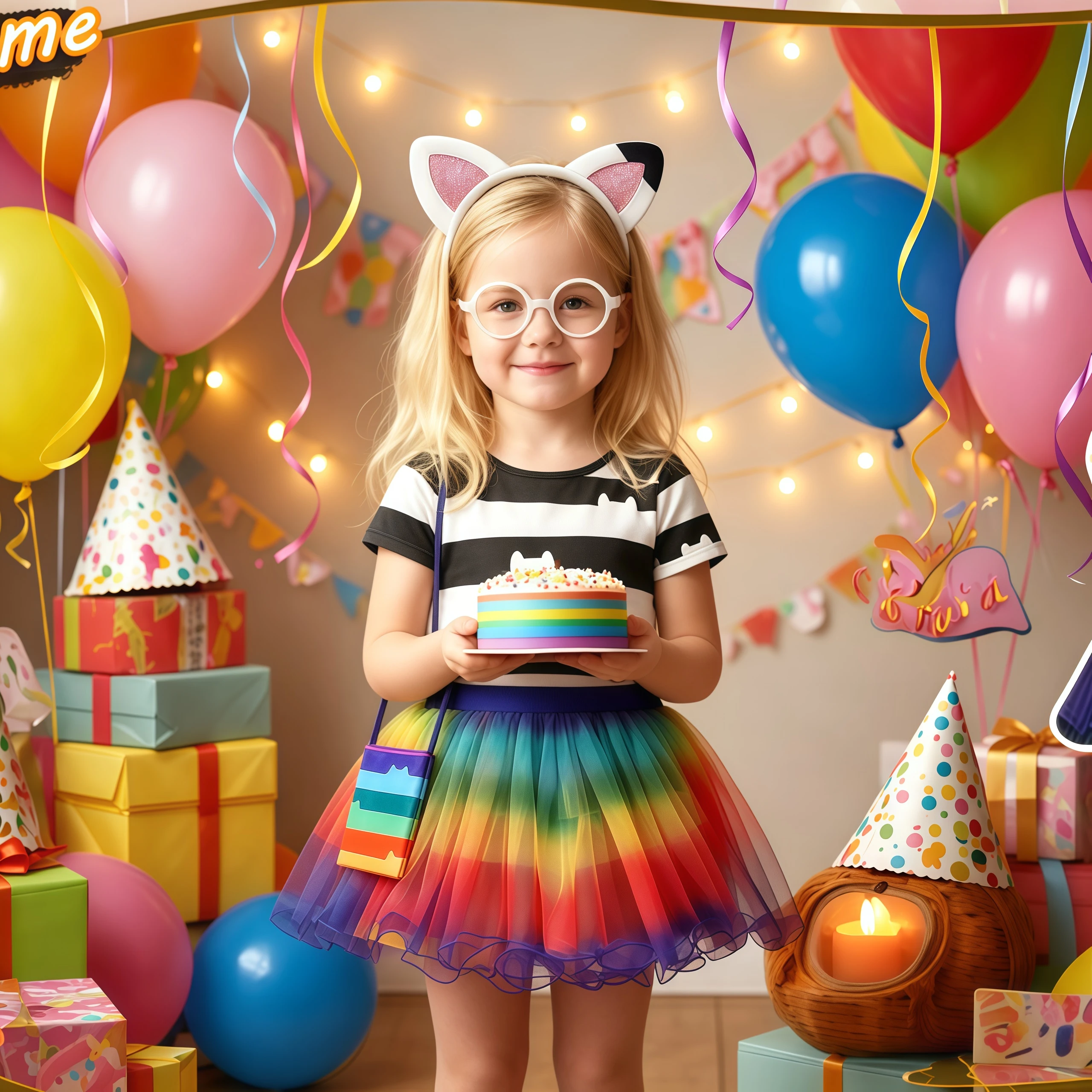 Cats Rainbow Striped Costume Set Girls Birthday Party Rainbow Tutu Skirts With Headband Kids Halloween Carnival Fancy Outfits