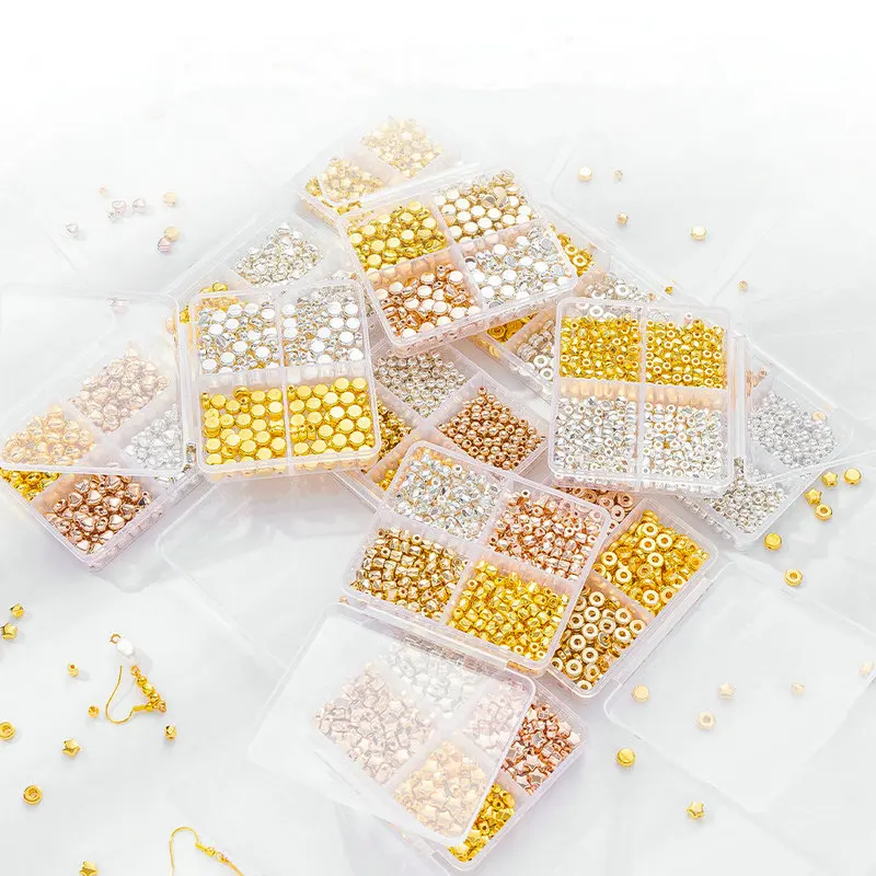 4 Colors CCB Spacer Beads Kit 6 Styles Assorted Round Star Gold Beads for DIY Bracelet Necklace Jewelry Making Craft