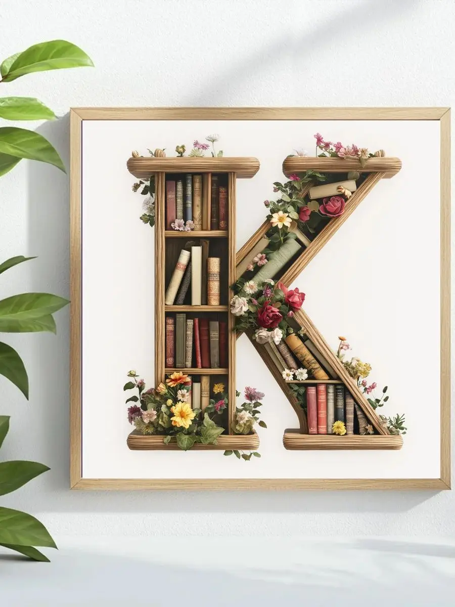1 Stück 40X40CM/15,74 Zoll Buchstaben-Bücherregal -K gestempeltes Kreuzstich-Set DIY-Set 11CT/14CT Joy Sunday Vollstickerei Neuankömmling – Detail 1