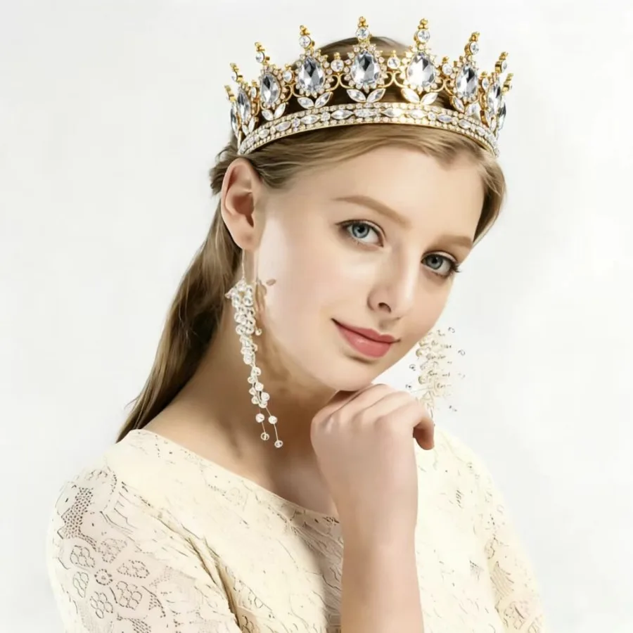 Luxuriöse Kristall-Strass Tiara Krone - Eleganter Prinzessinnen-Kopfschmuck für Hochzeit Braut Geburtstagsfeier – Detail 15