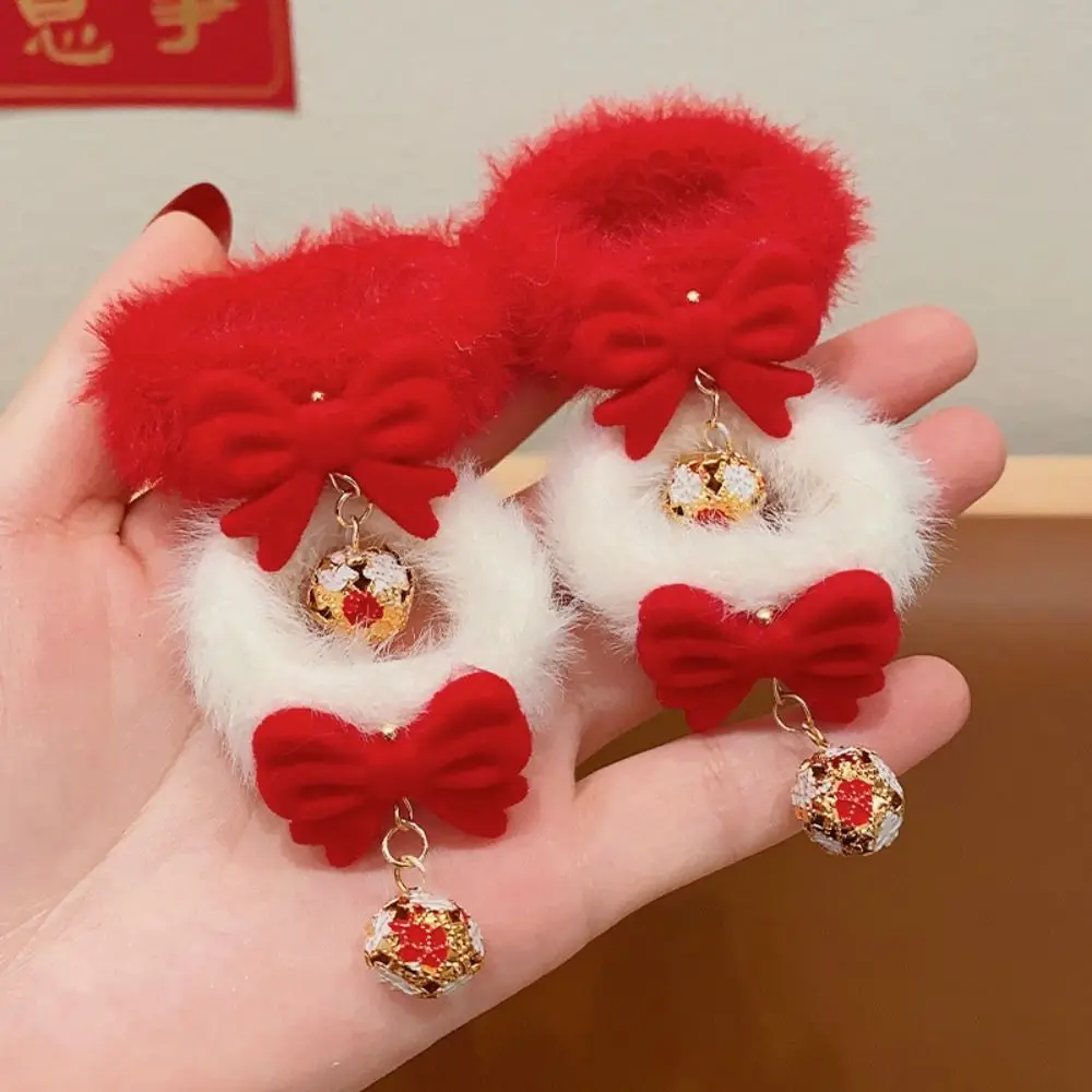 1pair Tassel Children Red Hair Rope Hairball Red Bow Children Hair Scrunchies Ancient Headwear Tang Suit Hair Rope