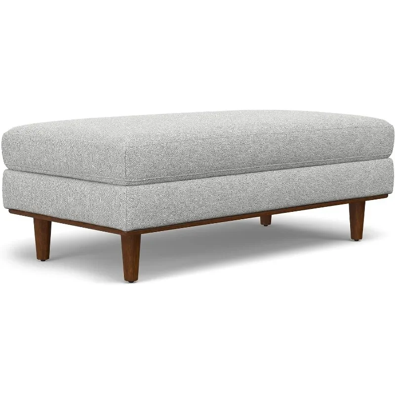 

Morrison 49 Inch Wide Mid-Century Modern Large Rectangular Ottoman in Mist Grey Woven-Blend Fabric, For the Living