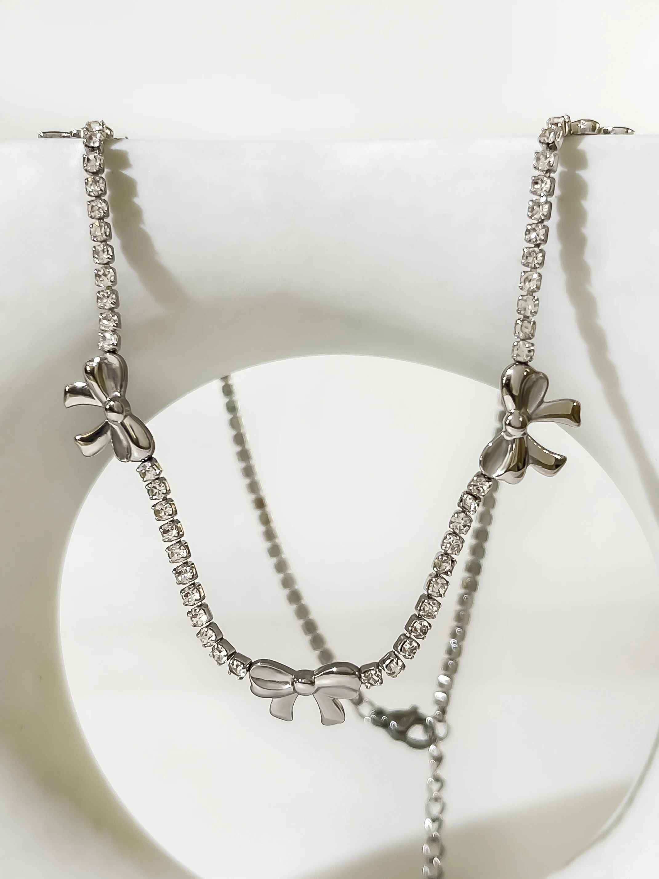 Peri\'sbox Anti Tarnish Stainless Steel Cute Bow Cz Tennis Choker Necklace for Girl Y2K Tie the Knot Zircon Collar Korean Jewelry