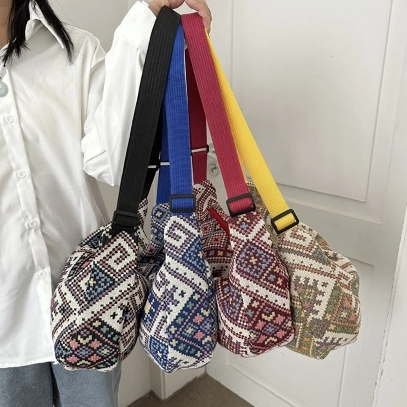 Casual Shoulder Bag Retro Ethnic Dumpling Bag for Women Adjustable Shoulder Straps Crossbody Bags