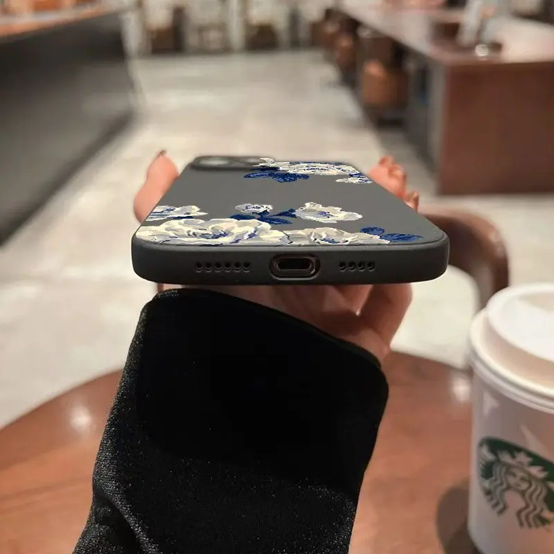 الأزرق والأبيض زهرة قضية الهاتف لسامسونج غالاكسي S25 FE S24 الترا S23 زائد S22 S21 A17 A16 A26 A36 A55 A54 A25 A24 غطاء