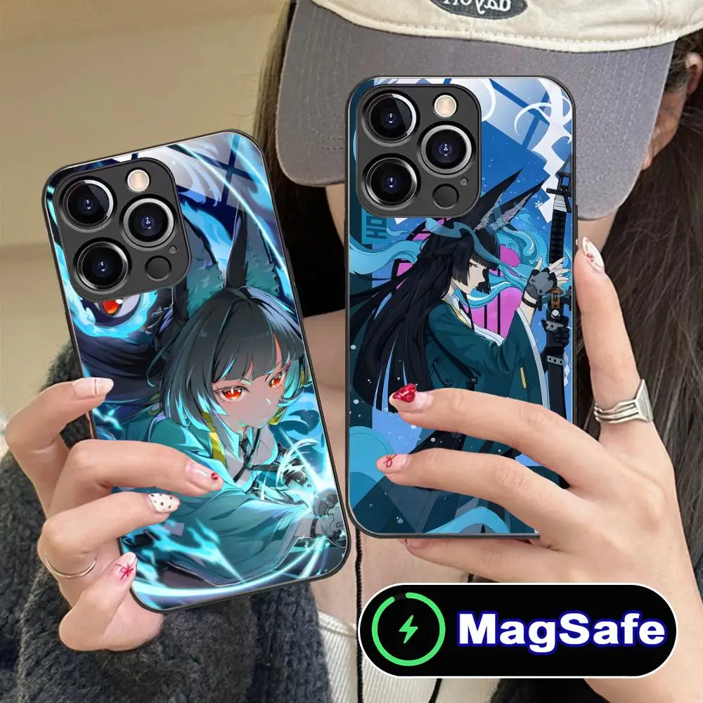 

Чехол для телефона Zenless Zone Zero Hoshimi Miyabi для iPhone 17, 16, 15, 14, 13, 12, 11 Pro Max Plus Mini MagSafe, стеклянный цветной чехол