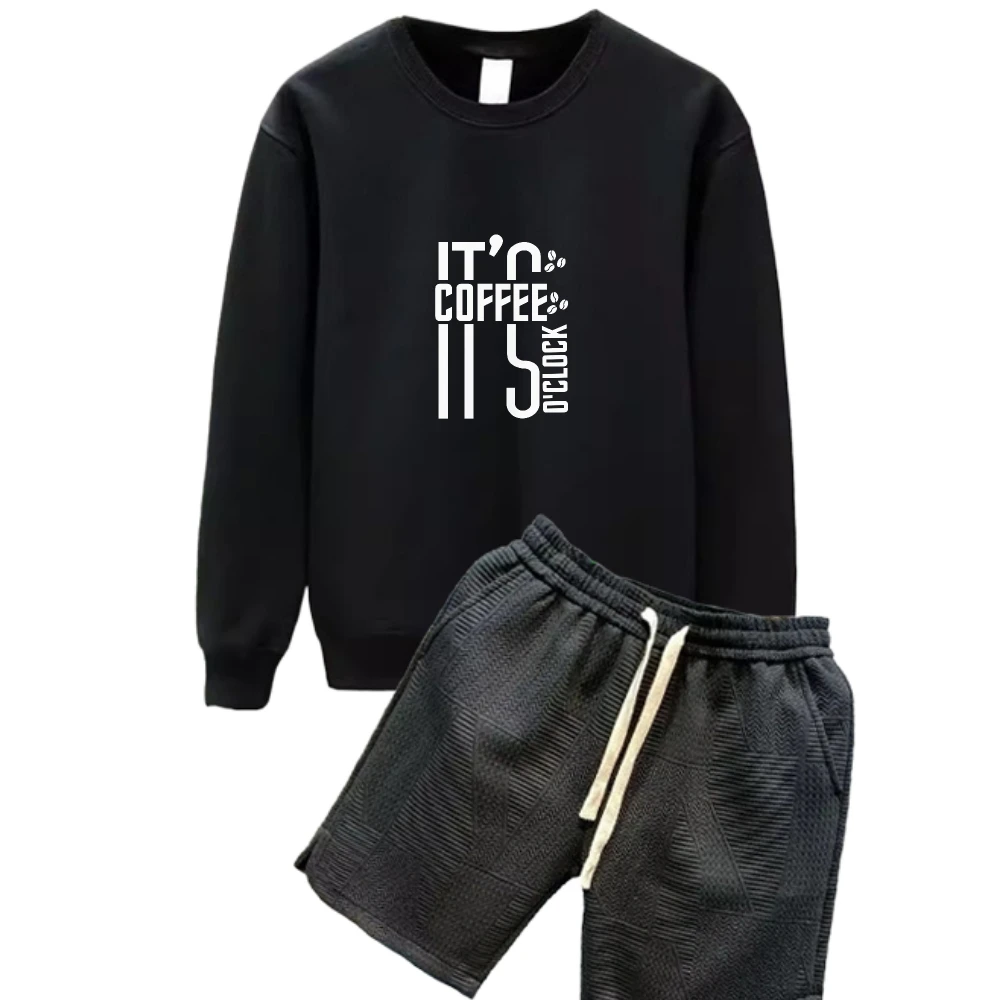 

2025 Elongated half-length English creative print suits Casual Men's Tracksuit Set Spring And Autumn Daily Wear Comfortable sets