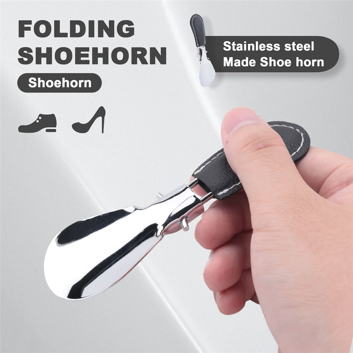ABQR 12*3.8cm Professional Foldable Stainless Steel Shoe Horn Long Shoespooner Spoon