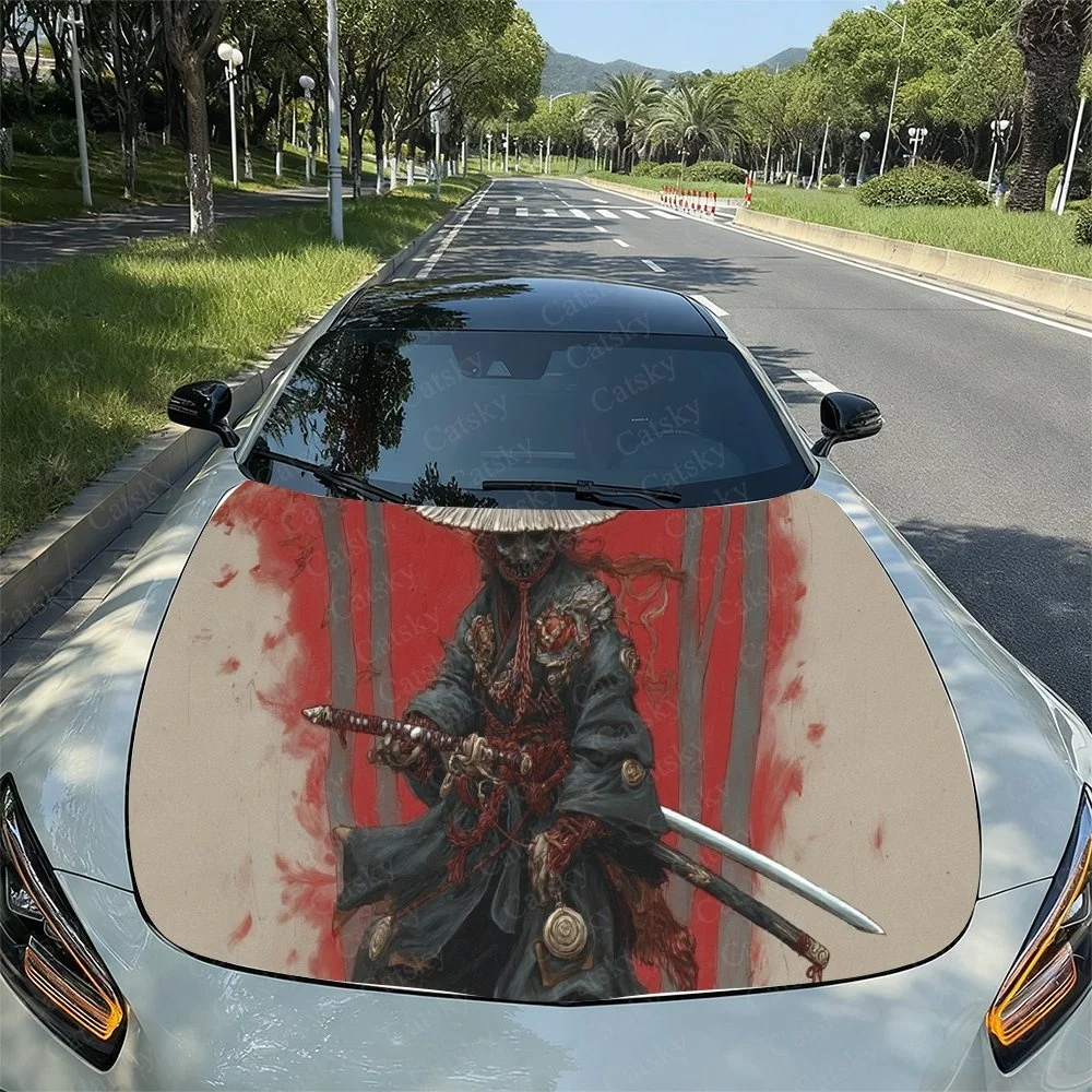 

Bloody Samurai Car Hood Sticker PVC Self Waterproof Stick, Striking Auto Exterior Accessories Decor Protect Gift for Car Lover
