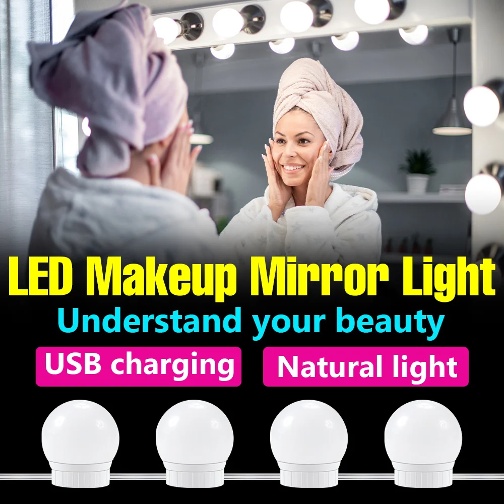

Lady Beauty Makeup Lamp LED Dressing Table Vanity Light USB 5V Hollywood Woman Mirror Cabinet Fill Bulb Rotation Shrinking Wire