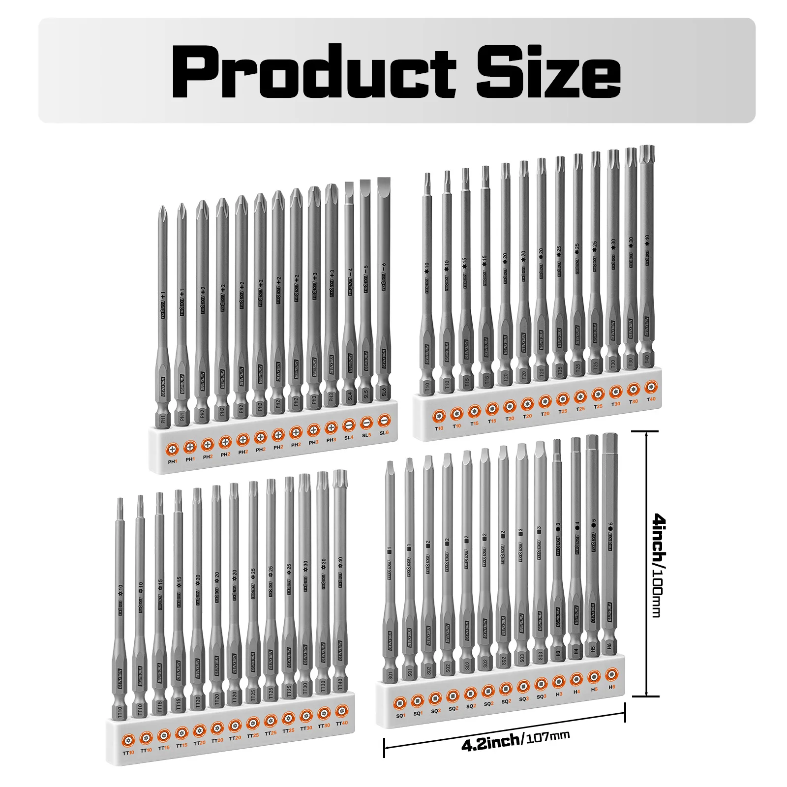 Geinxurn 52Pcs Fixedge Screwdriver Bit Set, 4 Inches Magnetic Alloy Steel Mixed Bits Tips with Coded Base for Home Repair