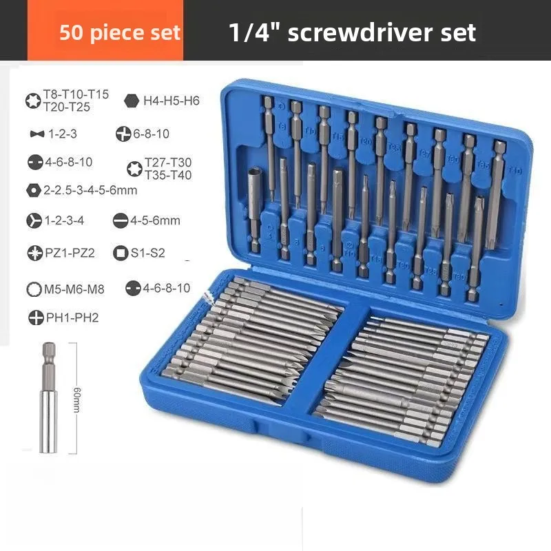 50Pcs 75mm Extra Long Reach Screwdriver Bit Set Security Anti-theft Torx Star Hex Bit Deep Hole Drilling Screw Driver Bits Kit
