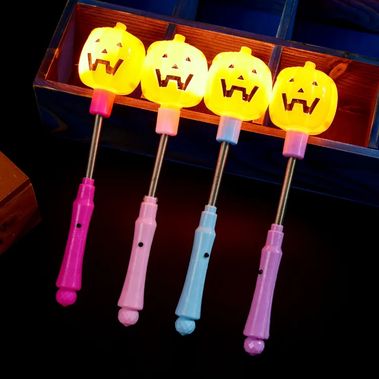 Halloween Spring Rods LED Luminous Lollipop Glowing Magic Stick Flash Skeleton Pumpkin Stick Children Light Up Toys Gifts