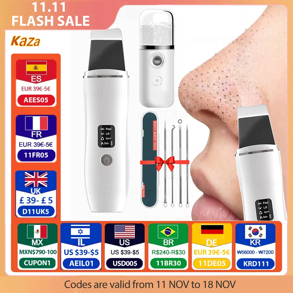 Ultrasonic Skin Scrubber Facial Deep Cleansing Blackhead Remove Ultrasonic Cleansing Cavitation Peeling Shovel Skin Scrubber