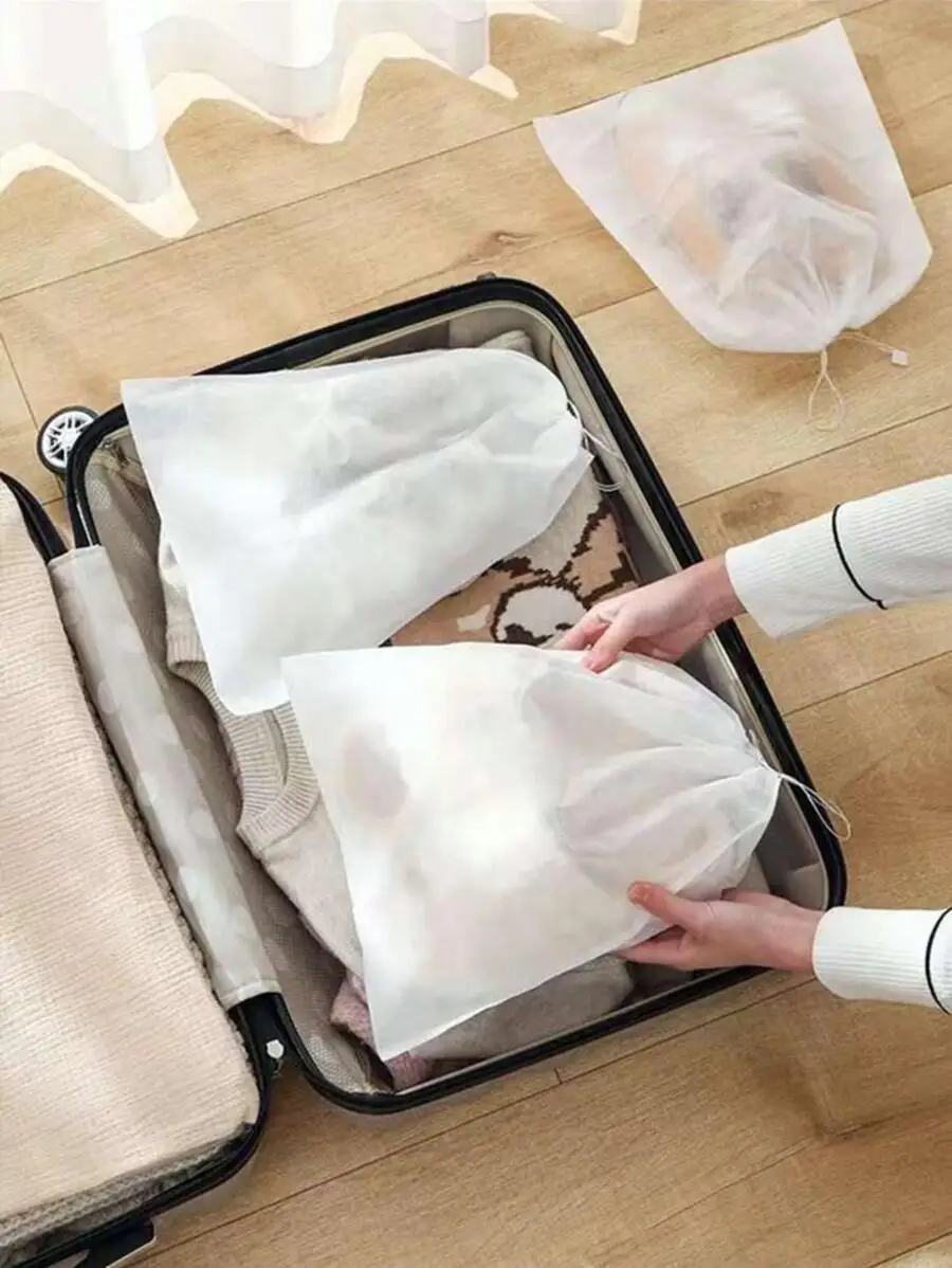 50pcs White Nonwoven Shoe Storage Bags 32x48cm Drawstring Dustproof Travel Organizer For Sneakers view 5