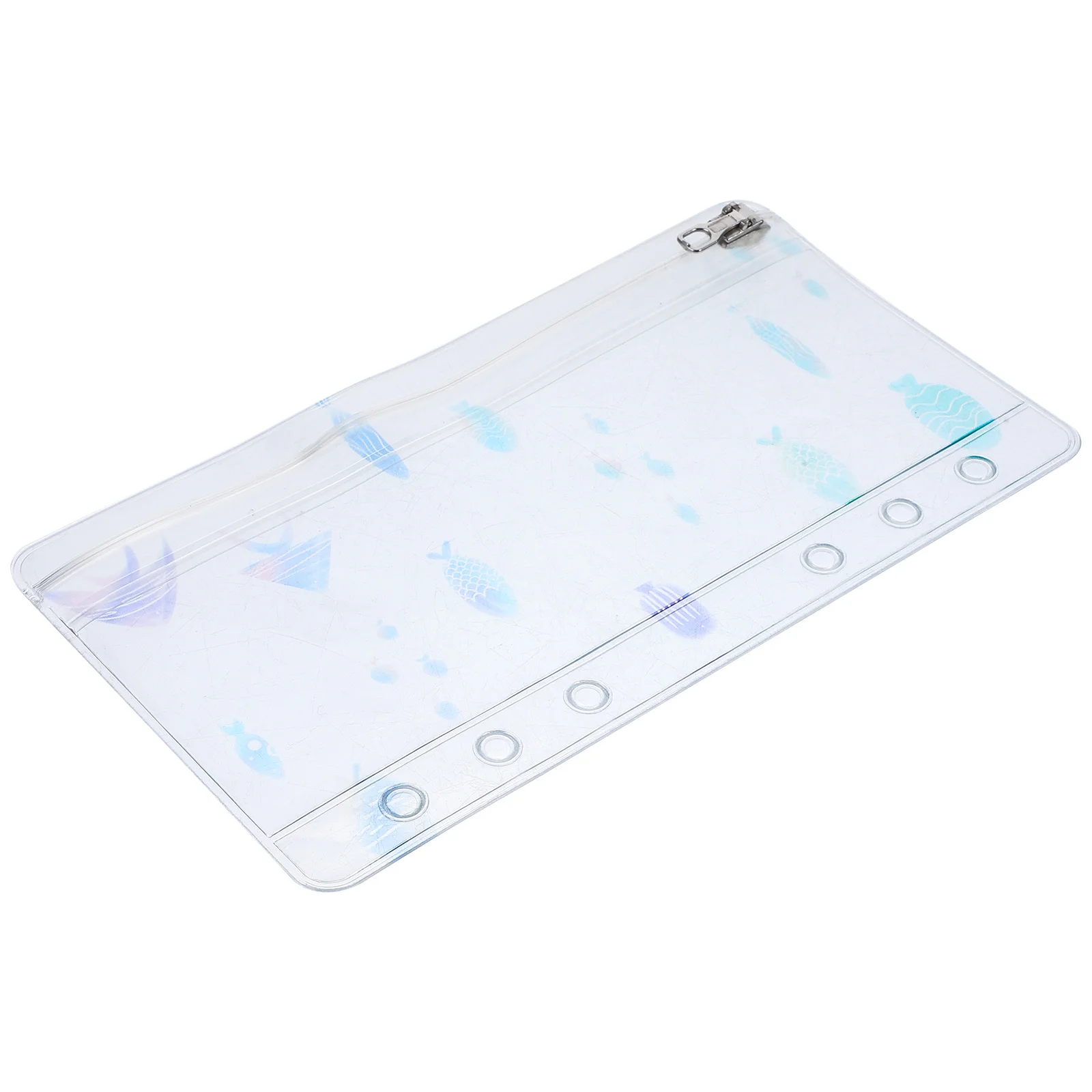 

6-Ring Loose Leaf Binder Zipper Bag PVC Storage Organizer Pouch for Stationery Invoices Business Cards Small Fish Style